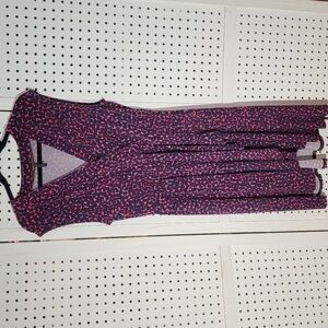 BCBGMaxAzria Size Large Wrap Midi Dress Stretch Lightweight Red & Blue V-Neck